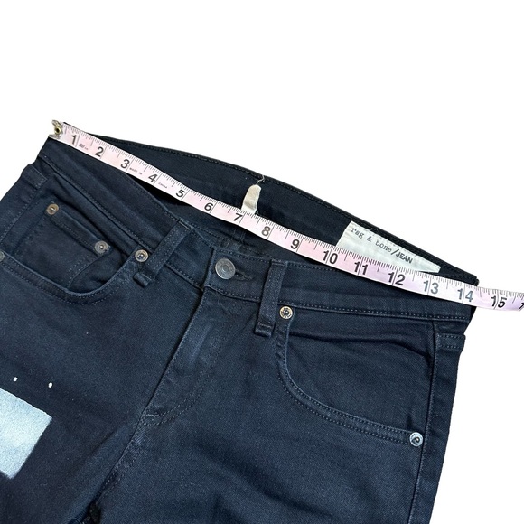 RAG & BONE Women’s Mid Rise Skinny Jean in Coal Block Black with Paint Stripes - Picture 6 of 8